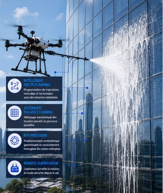 Façades vitrées — TDS X4 drone cleaning by TitanDrone-Solutions